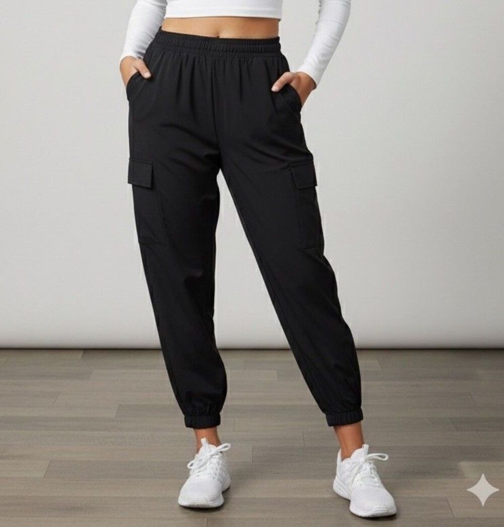 Hanes Women’s High Rise Comfort Fit Pants L Black Elastic Waist Jogger  Casual